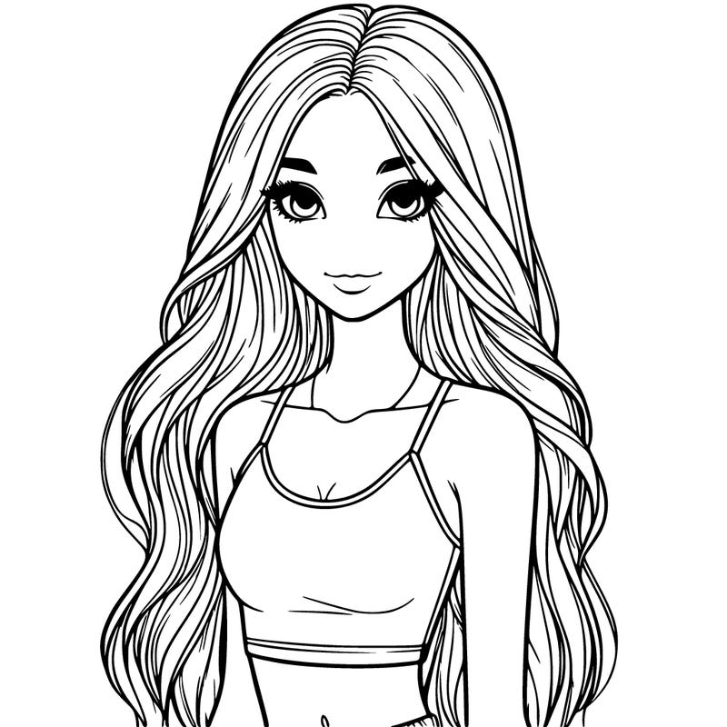 realistic girl with long hair with a crop top