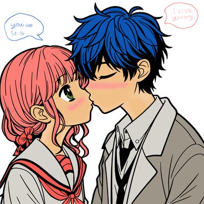 anime boy and girl kissing