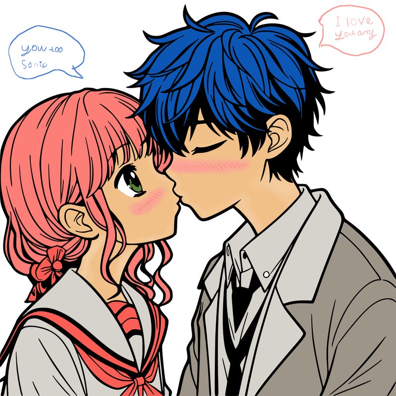 anime boy and girl kissing