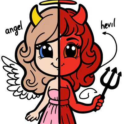 angel devil half drawing