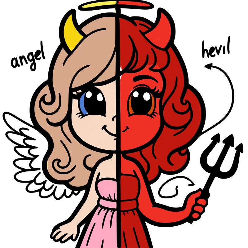 angel devil half drawing