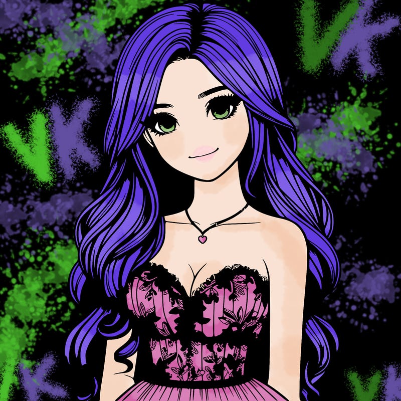 realistic girl with long hair and pretty prom dress