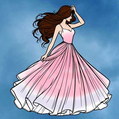 realistic woman with dress flowing in the wind