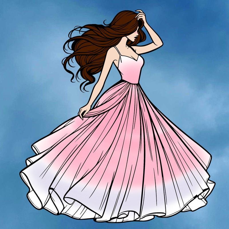 realistic woman with dress flowing in the wind