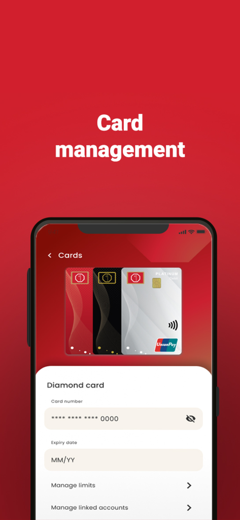 SBS Banking App - Oberfläche der SBS Banking App zur Verwaltung von Debitkarten und Kontolimits.