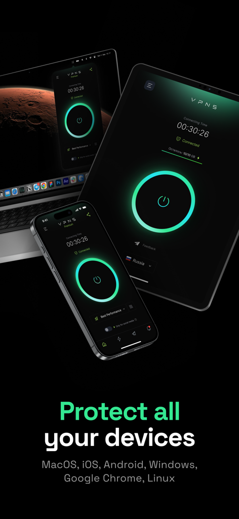 VPN Satoshi: Turbo Express Vpn - Interfaz de la aplicación VPN Satoshi mostrada en smartphone, tablet y portátil para protección multidispositivo