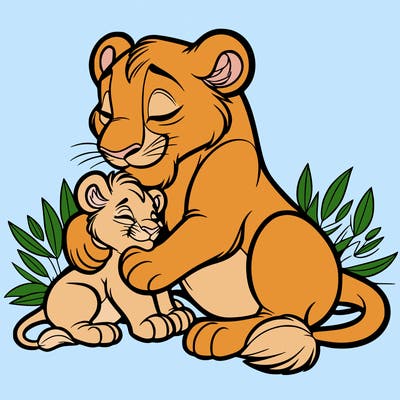 lioness cuddling her cub