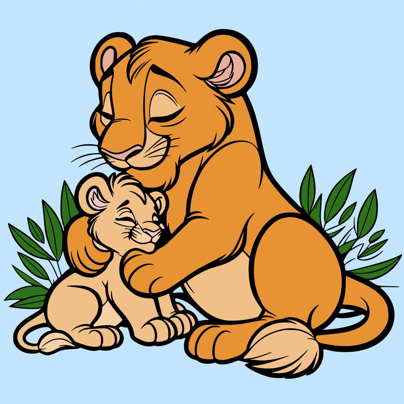 lioness cuddling her cub