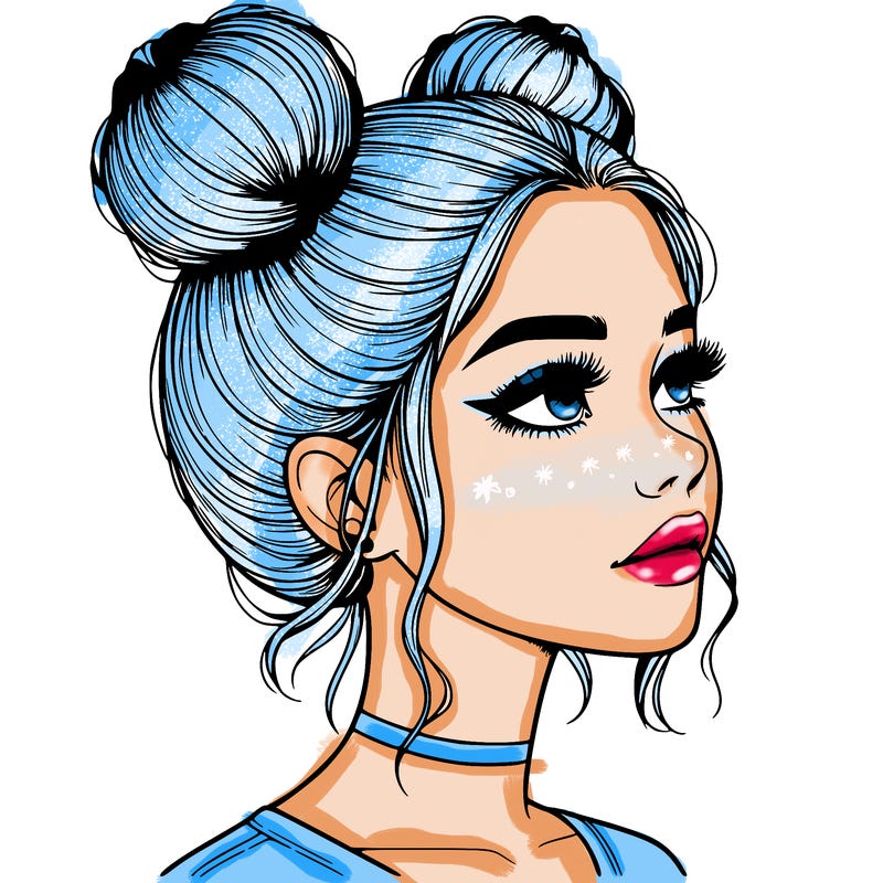 realistic girl with buns on the top of her head