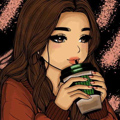 realistic girl drinking coffee