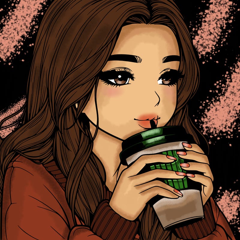 realistic girl drinking coffee