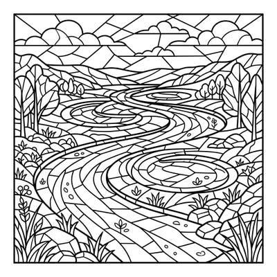 Unleash your creativity with this exquisite Oxbow Lakes coloring page, reimagined in a captivating stained glass style. Its intricate design offers a unique blend of natural beauty and artistic challenge, perfect for a relaxing coloring session.