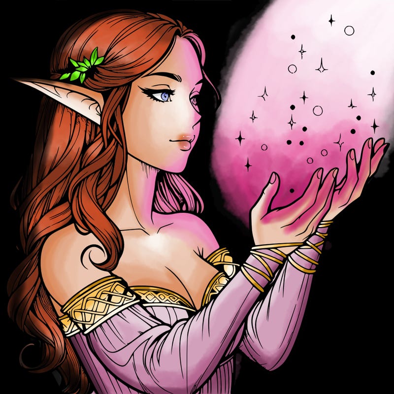 realistic elf girl doing magic