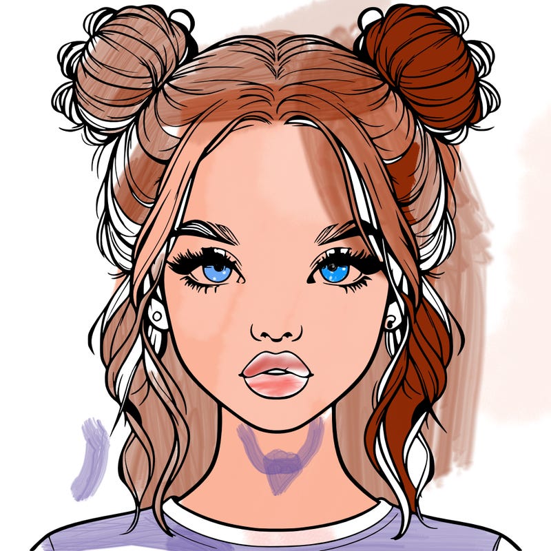 realistic girl with two buns in hair and lips