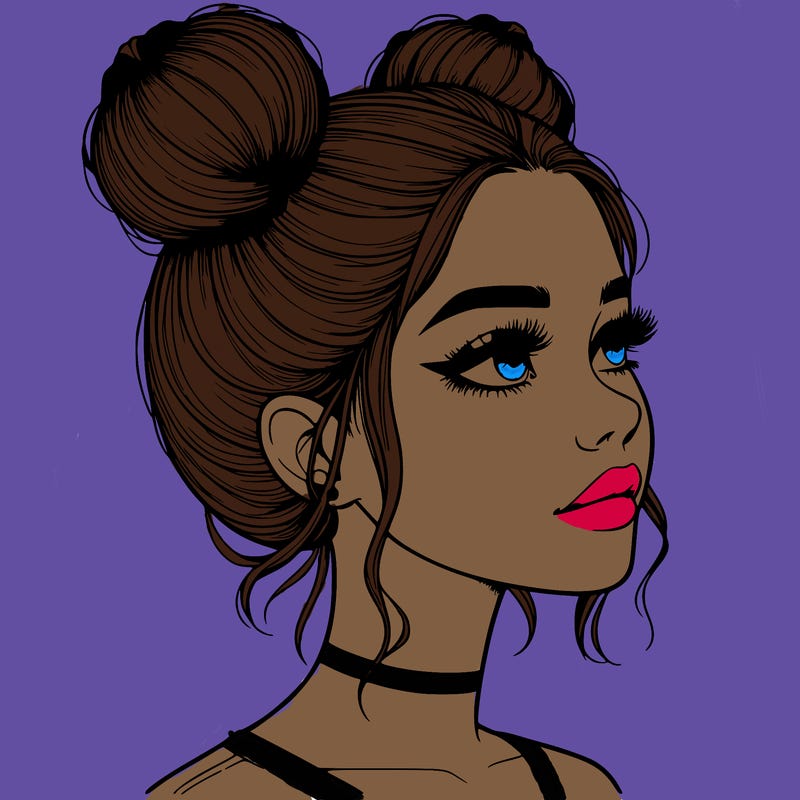 realistic girl with buns on the top of her head