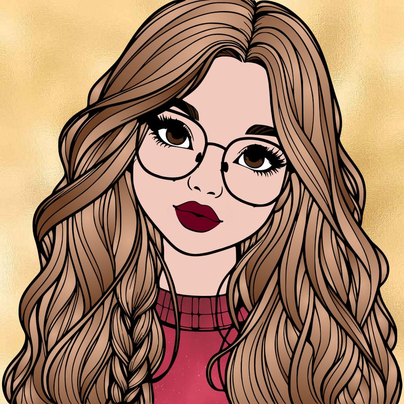 girl with long hair and freckles and glasses realistic
