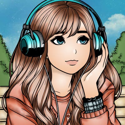 realistic teenage girl listening to music