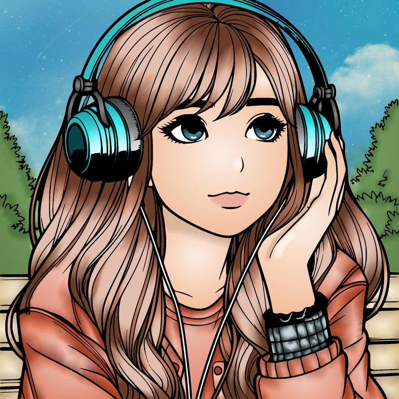 realistic teenage girl listening to music