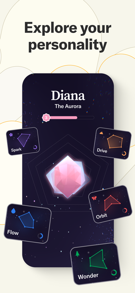 Interface of Tolan app for exploring personality traits through cosmic cards