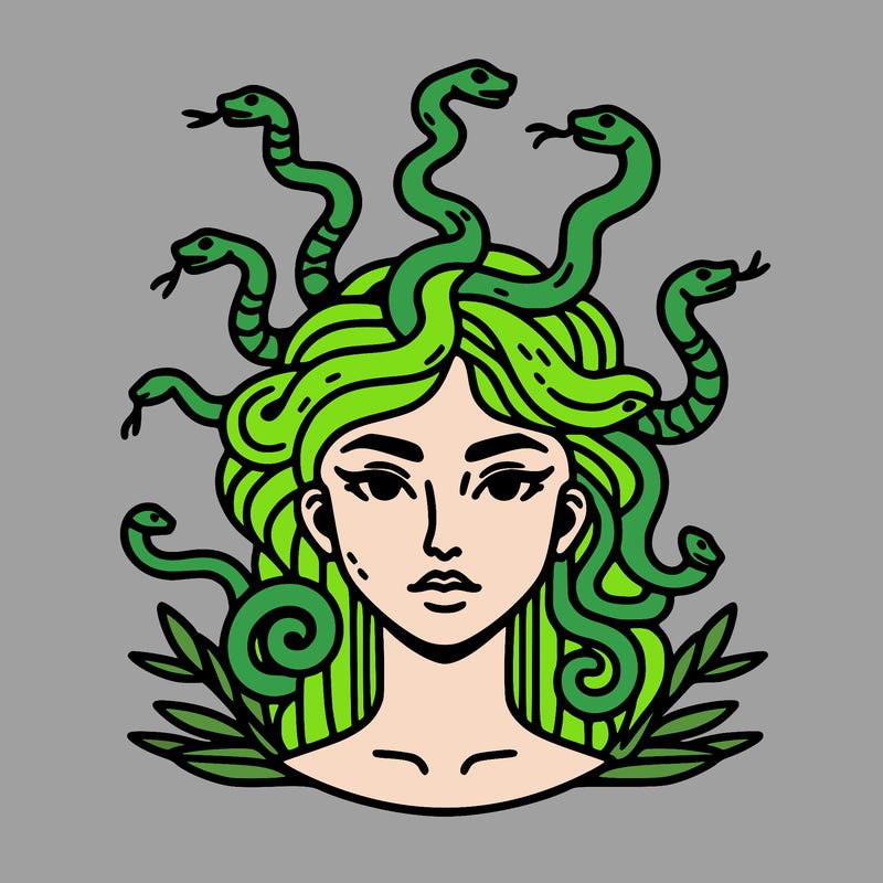 realistic woman snakes growing out of head