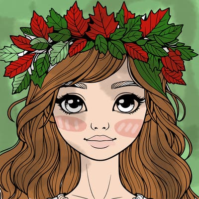 realistic girl with fall leaf crown