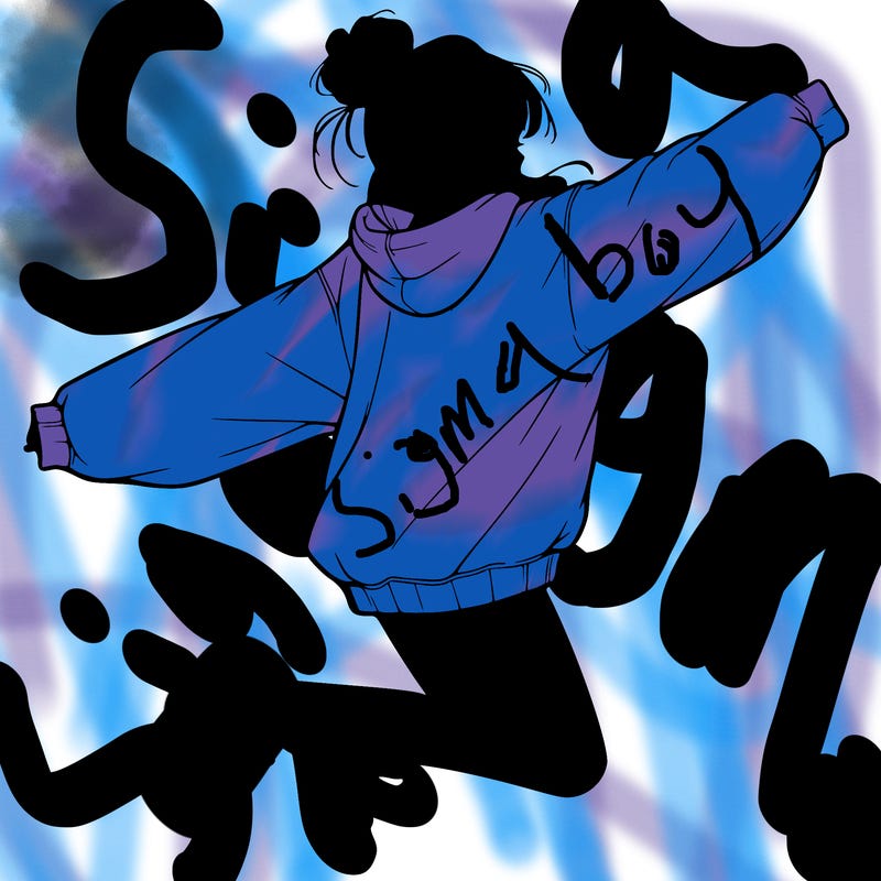 realistic girl jumping with a bun and oversized sweatshirt