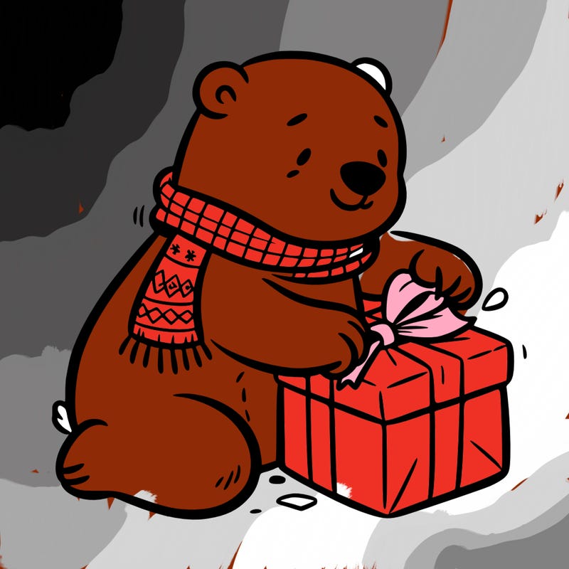 polar bear wrapping a present