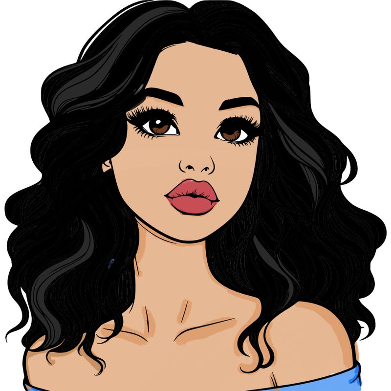 realistic girl with wavy hair and lips