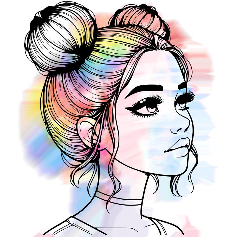 realistic girl with buns on the top of her head