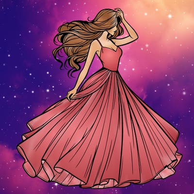 realistic woman with dress flowing in the wind