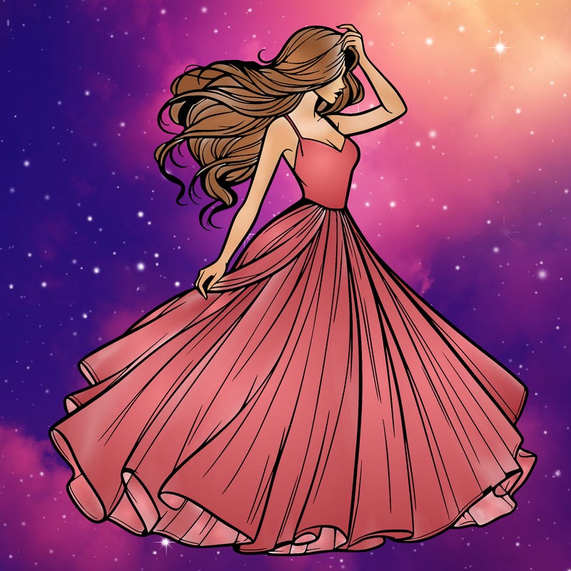 realistic woman with dress flowing in the wind