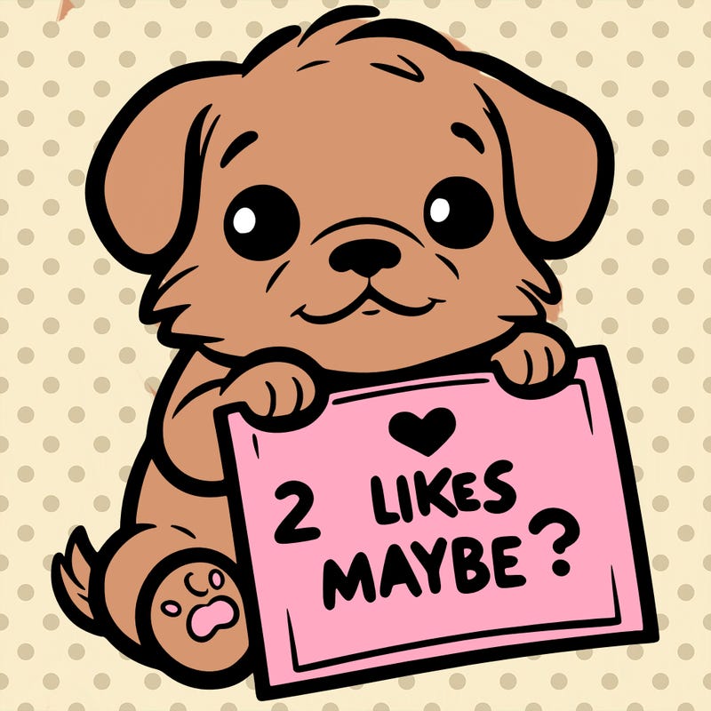 a puppy holding a sign that says 2 likes maybe?