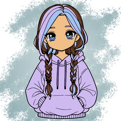 a realistic girl with a oversized hoodie and she has braids