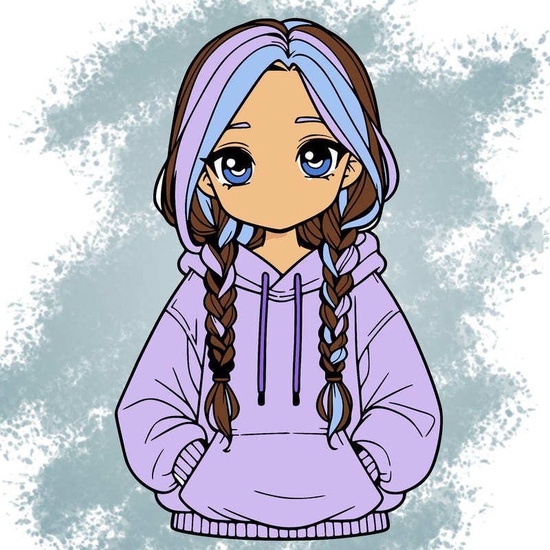 a realistic girl with a oversized hoodie and she has braids