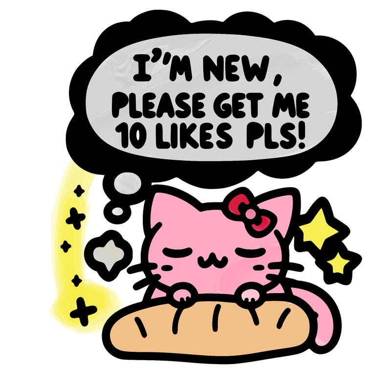 kitty taking a nap dream talking and saying "i'm new, please get me at least 10 likes pls!!"