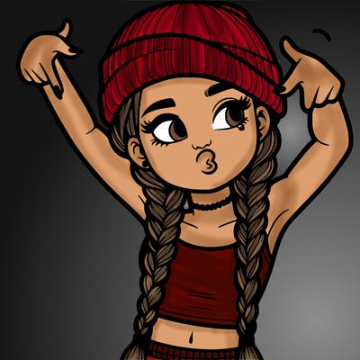 realistic teenage girl with braids and a beanie and crop top doing 🫶🏼
