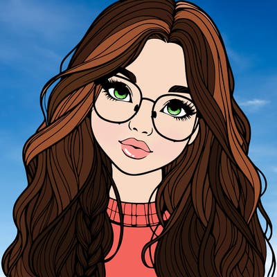 girl with long hair and freckles and glasses realistic