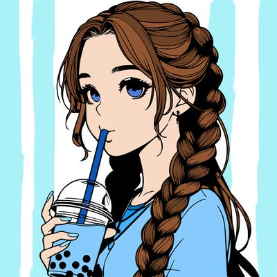 realistic girl with braided hair drinking boba
