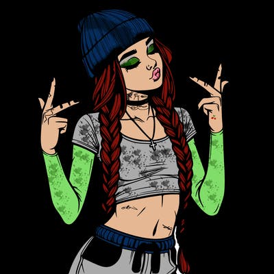 realistic teenage girl with braids and a beanie and crop top doing 🫶🏼