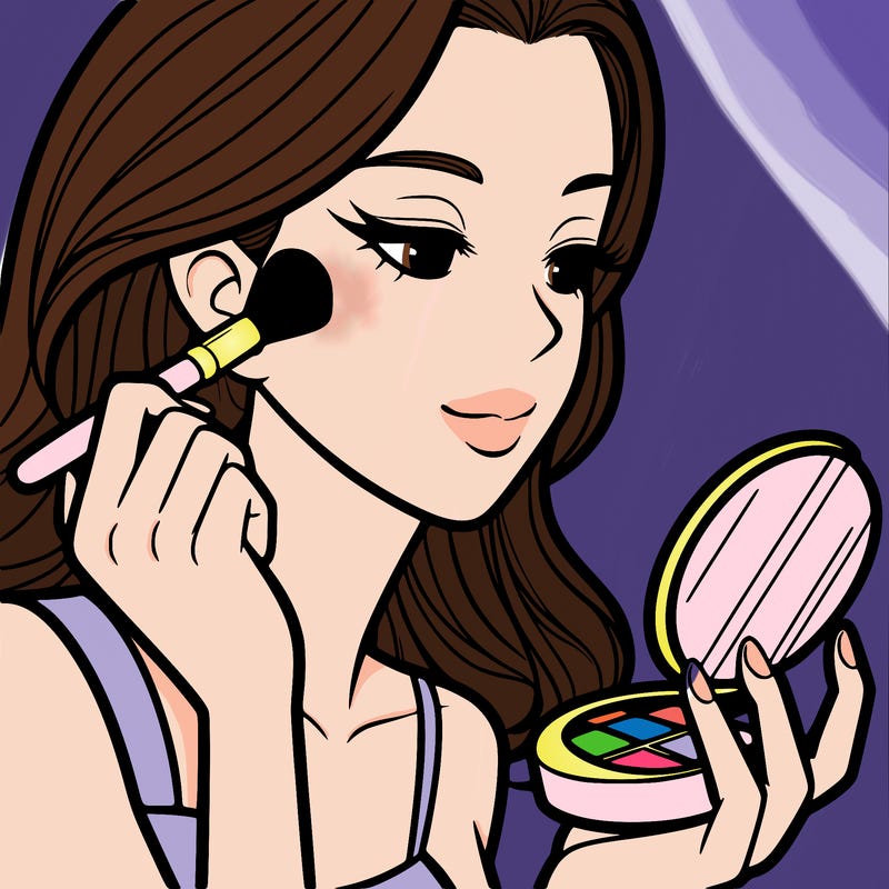 little girl putting on makeup