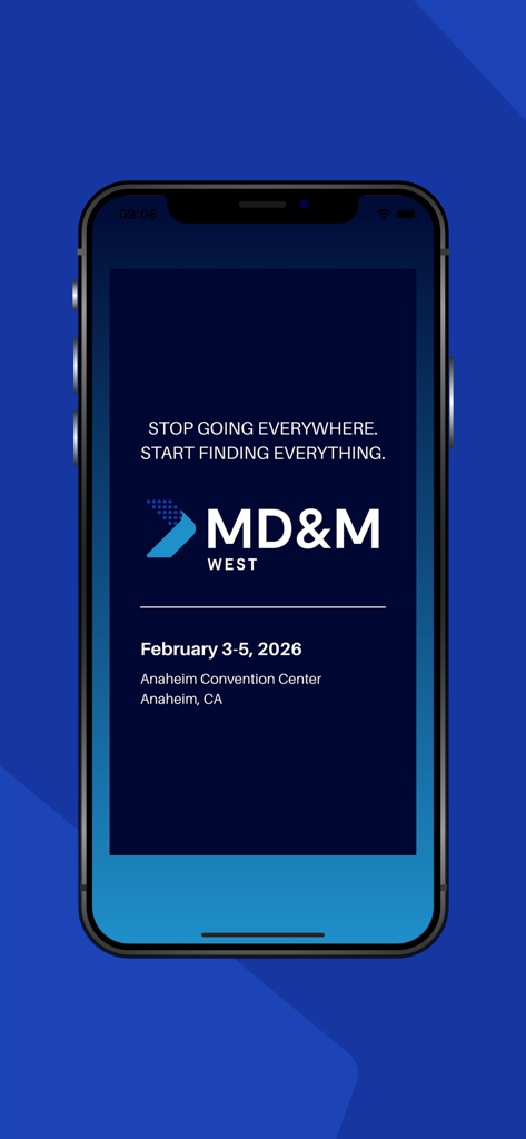 MD&M West 2026 - The welcome screen of the MDM West 2026 mobile app displaying event dates and location
