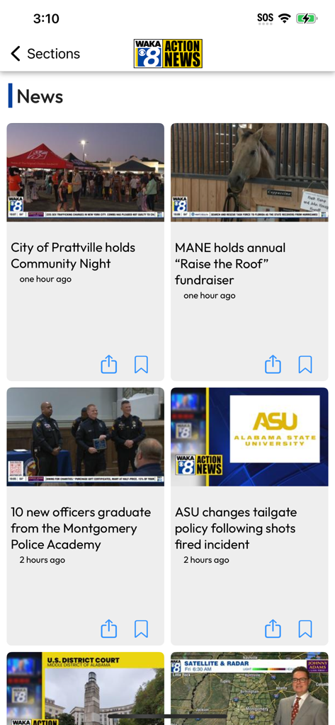 WAKA News - WAKA News mobile app feed showing local community news and weather updates for Alabama