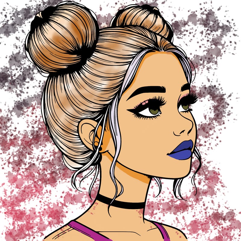 realistic girl with buns on the top of her head