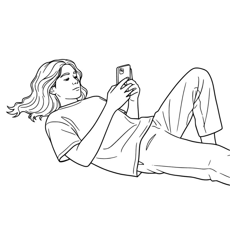 realistic teenager laying down with her phone