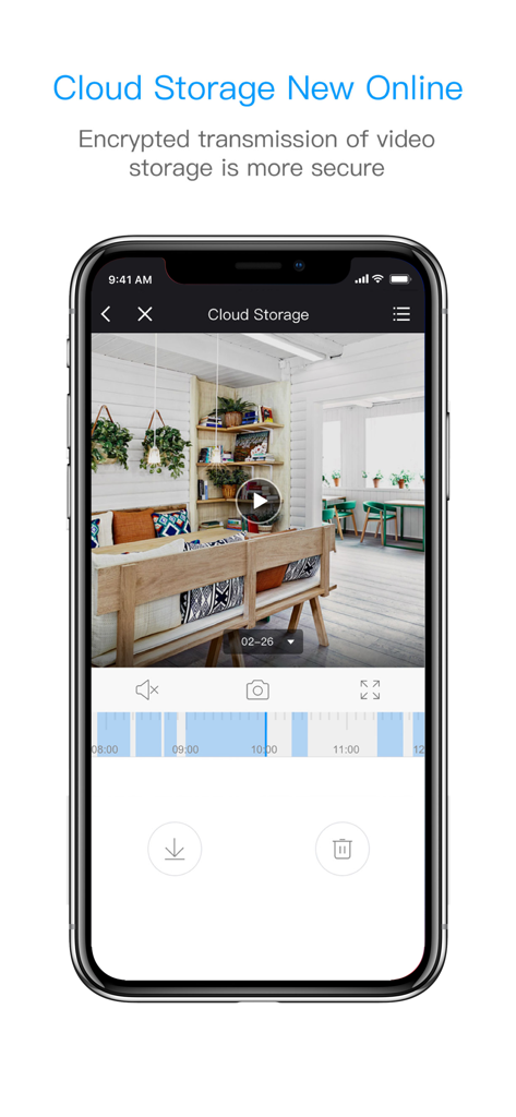 Clever Dog app cloud storage screen showing secure video playback and timeline