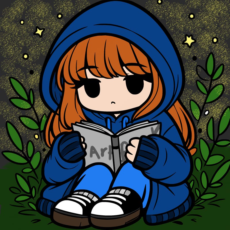 girl in oversized hoodie reading a book