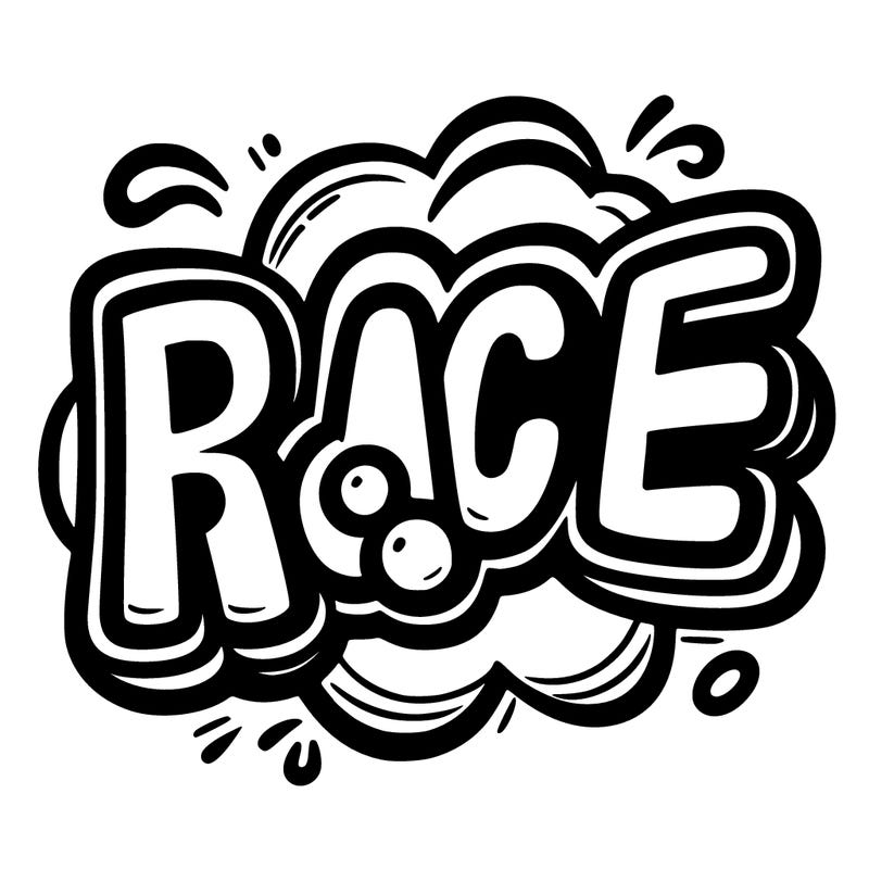 the word race in bubble letters