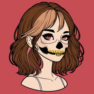 realistic girl with skull