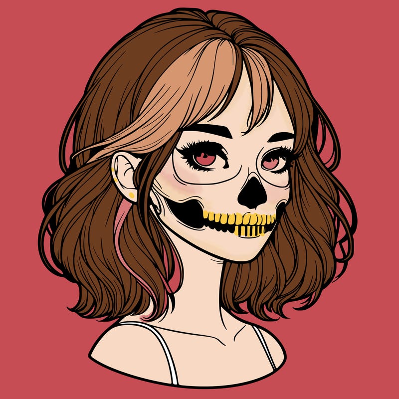 realistic girl with skull
