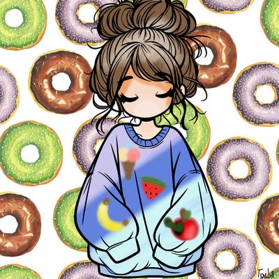 girl with baggy sweatshirt and messy bun